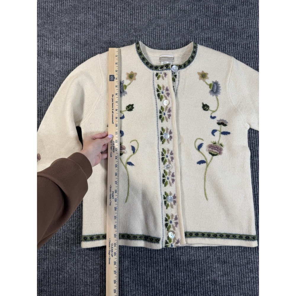 Coldwater Creek Ivory Floral Embroidered Knit Cardigan Sweater 100% Wool L Women - Picture 11 of 11